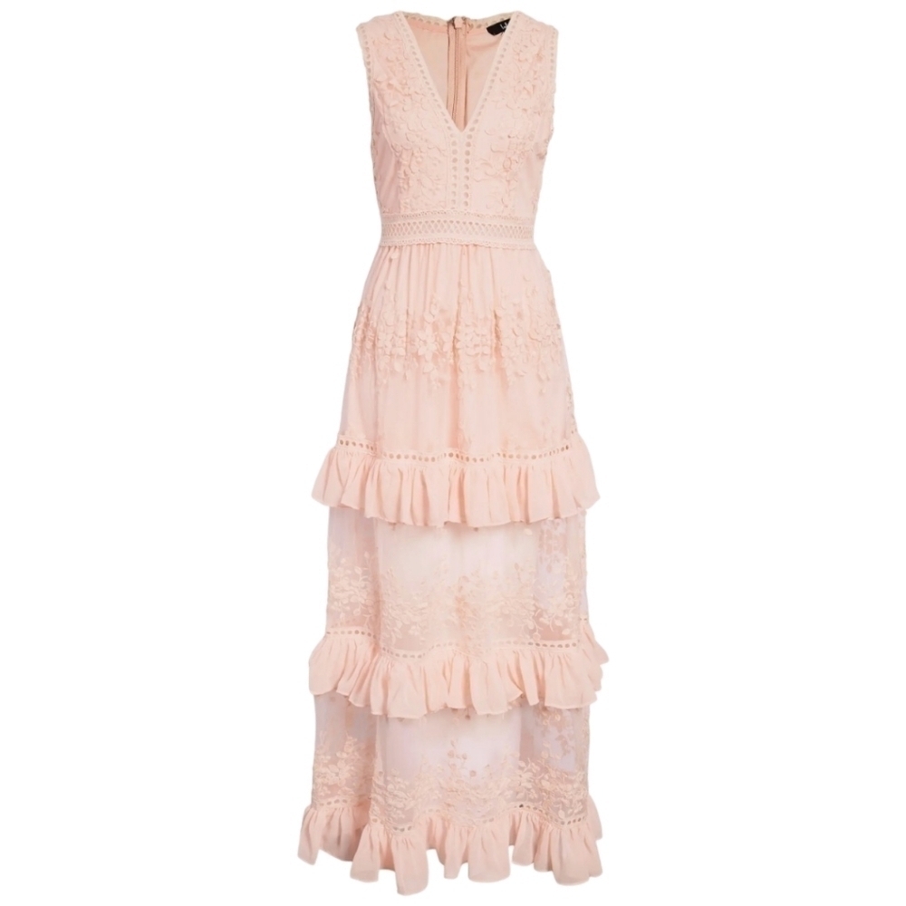 Lulus Garden Dreams Lace Tiered Maxi Dress, Size , Blush, EUC - Picture 7 of 17